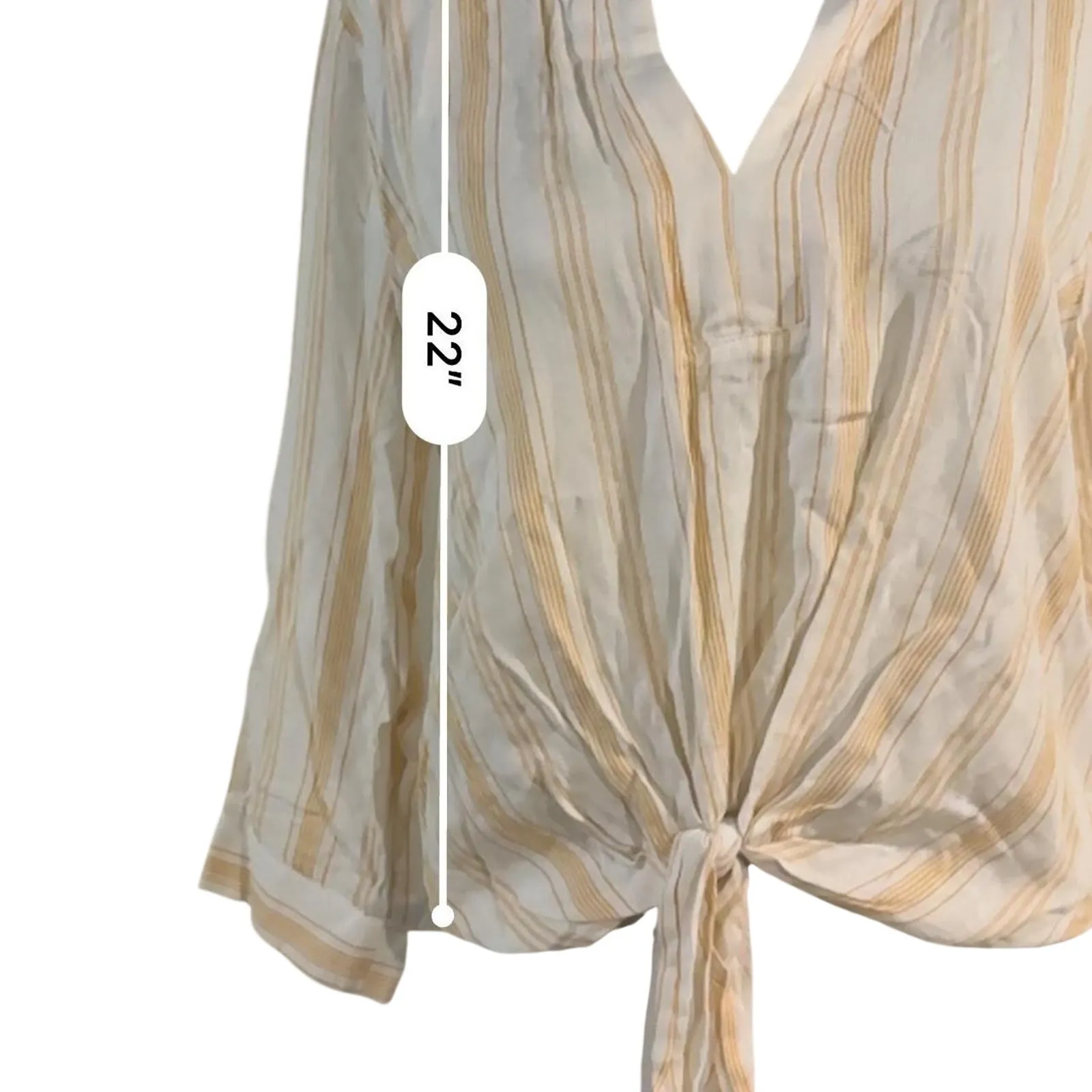 Blue rain yellow and white striped tie front blouse - Image 4