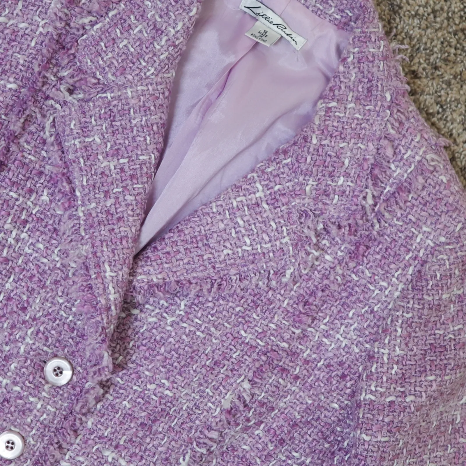 Lillie Rubin Vintage Tweed Bouclé Blazer Jacket Women's 14 Lavender Wool Purple - Image 7