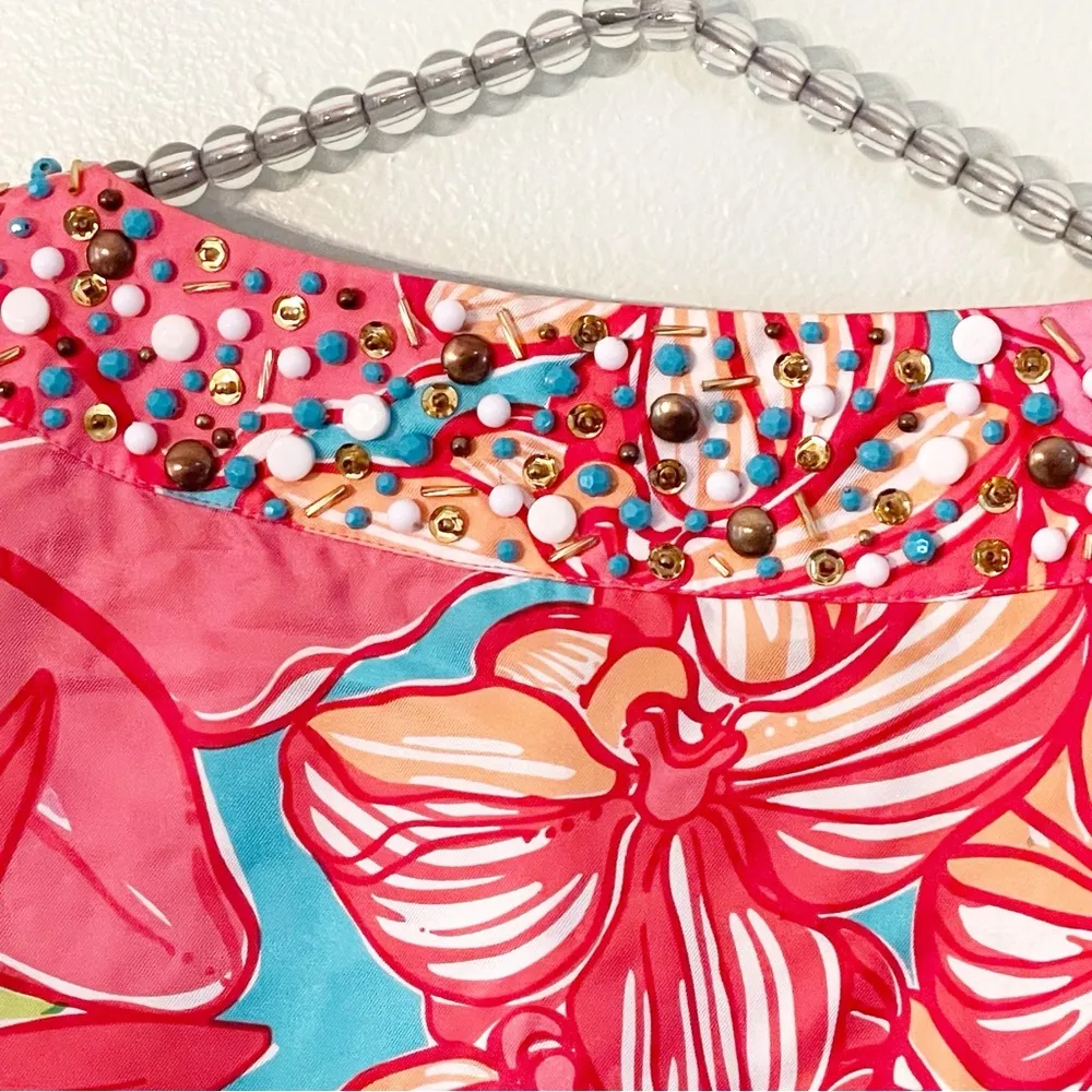 Lilly Pulitzer Size 0 Jubilee Silk Bateau Neck Tunic Top Fuchsia Multi Floral - Image 8