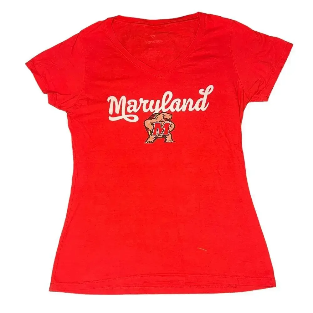 Fanatics Women's Small Maryland Terrapins‎ Red V-Neck Short Sleeve T-Shirt - Image 2