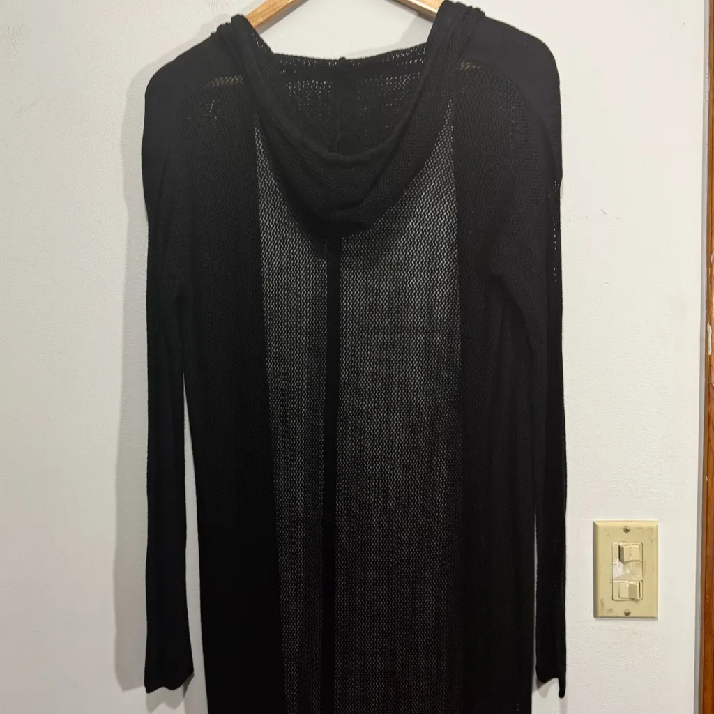 Central Park West New York Black Open Knit Duster Sweater Cardigan - Image 8