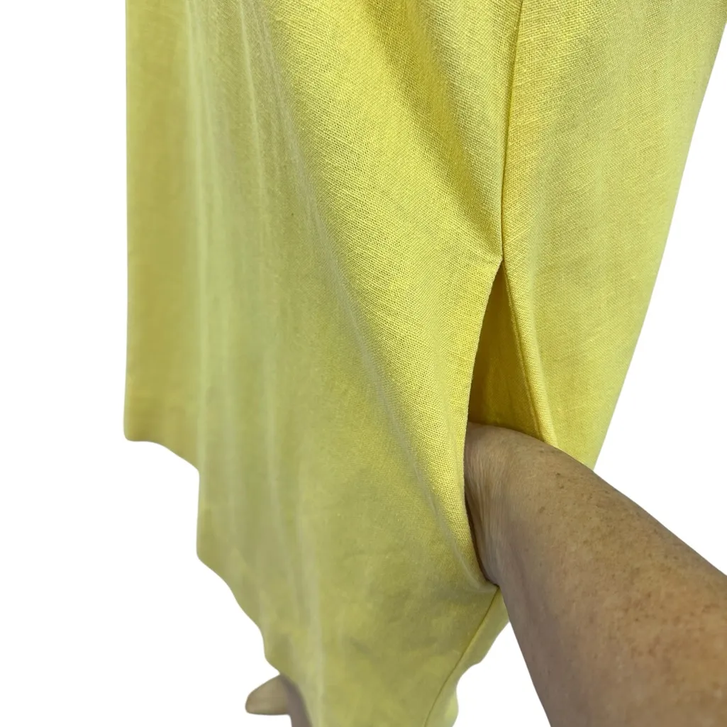 Briggs Linen Blend V Neck Sleeveless Pocket Midi Dress Yellow Womens Large - Image 3