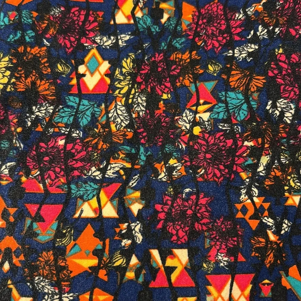 OS One Size Leggings Colorful Abstract Print Navy Blue Orange Pink - Image 4