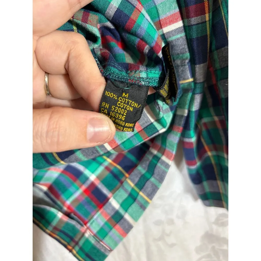 Liz Sport Vintage Blazer Medium Green Red Plaid Lightweight Cotton - Image 11