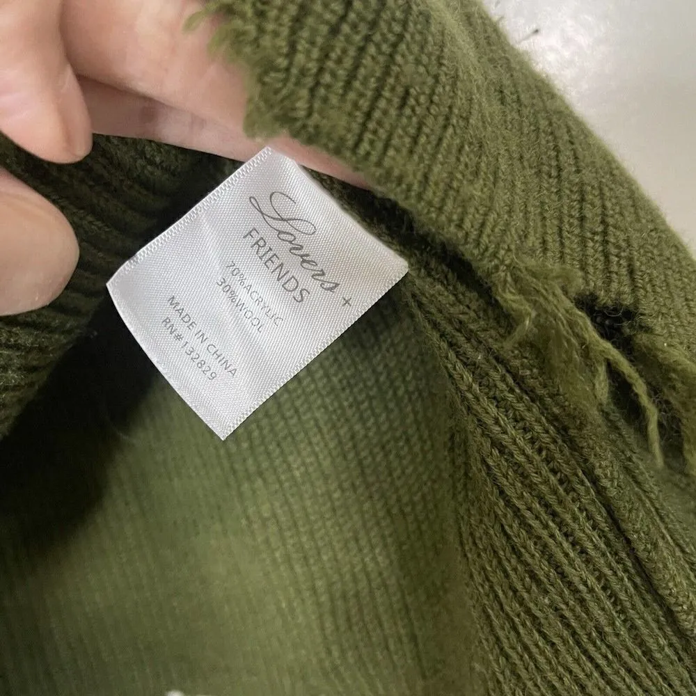 Lovers and friends green frayed crop vneck sweater size large - Image 4