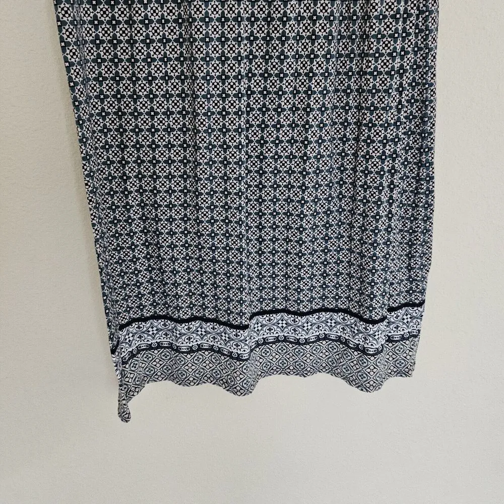 Max Studio Geo Print A-Line Maxi Skirt Size M Drawstring Blue Teal Boho - Image 4