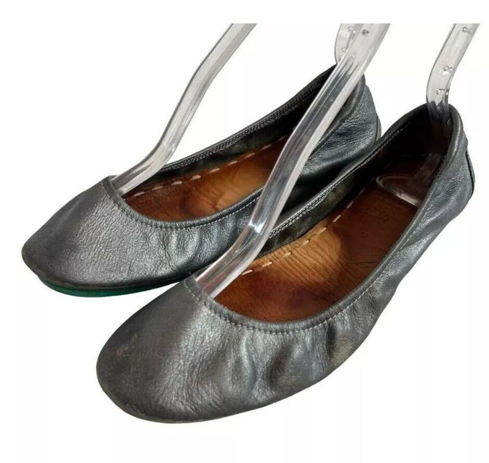 Tieks Ballet Flats Pewter Silver Leather Size 9‎ Slip On Ballerina Style Shoes - Image 3