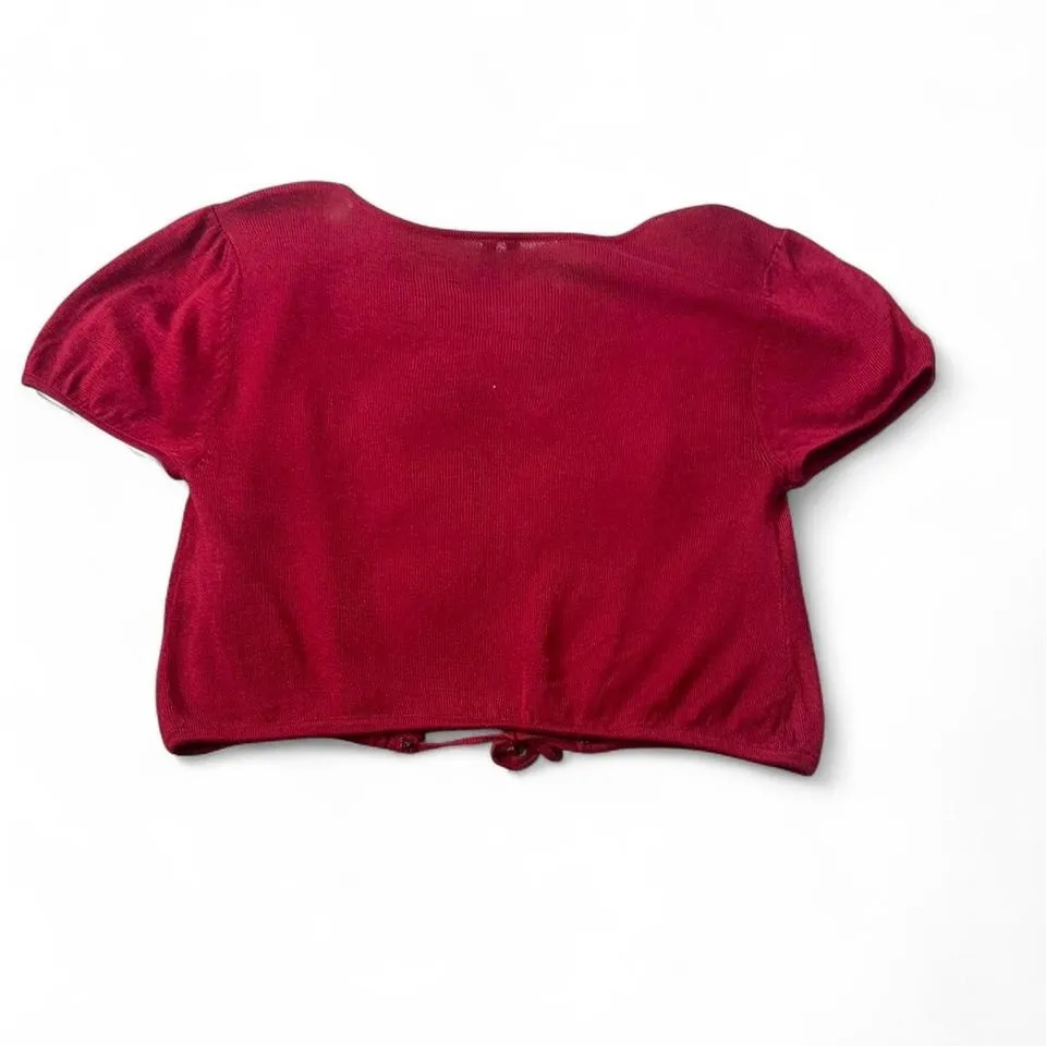 Y2K Lightweight Knit Open‎ Front/Tie Cropped Cardigan Red Size 8 - Image 4