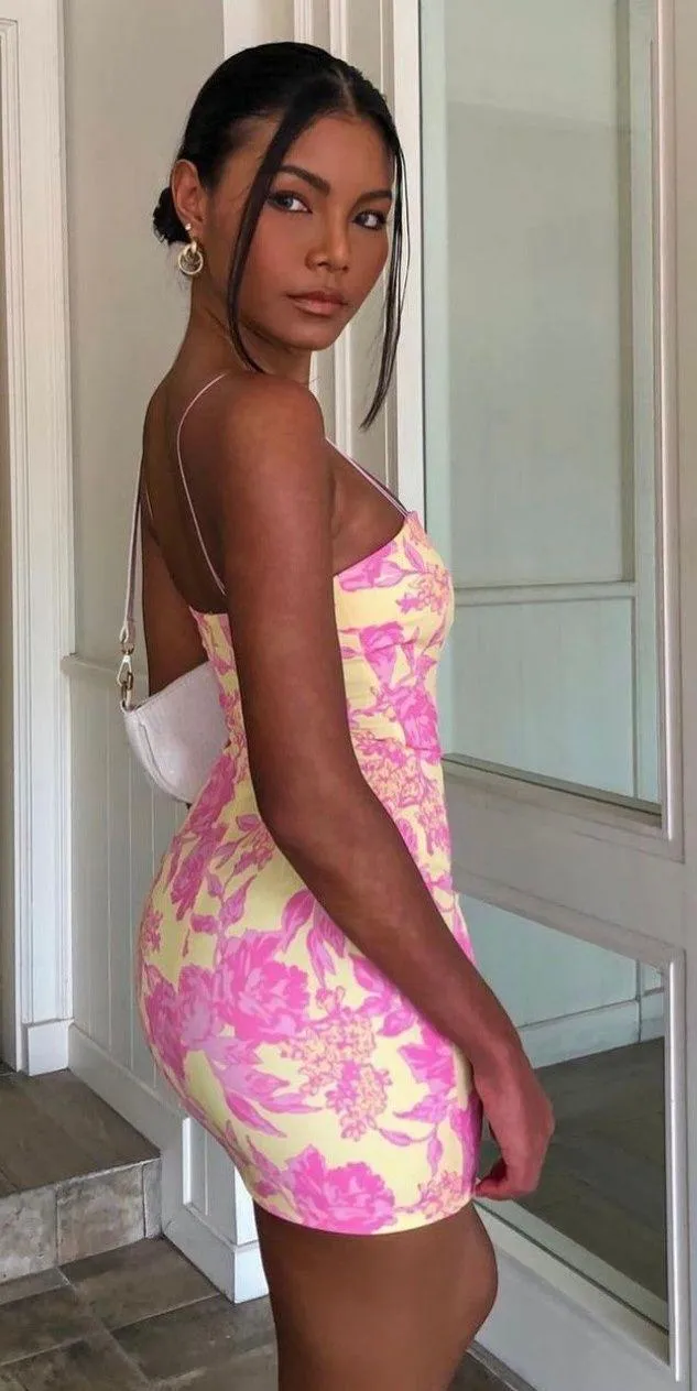 Sunset Skies Mini Dress in Yellow & Pink - Image 3