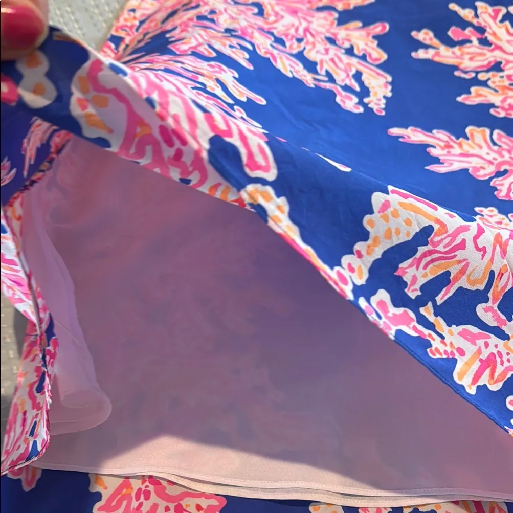 New Womens Lilly Pulitzer Blue & Pink Tropical Coral Print Silk Dress size Xs - Image 13