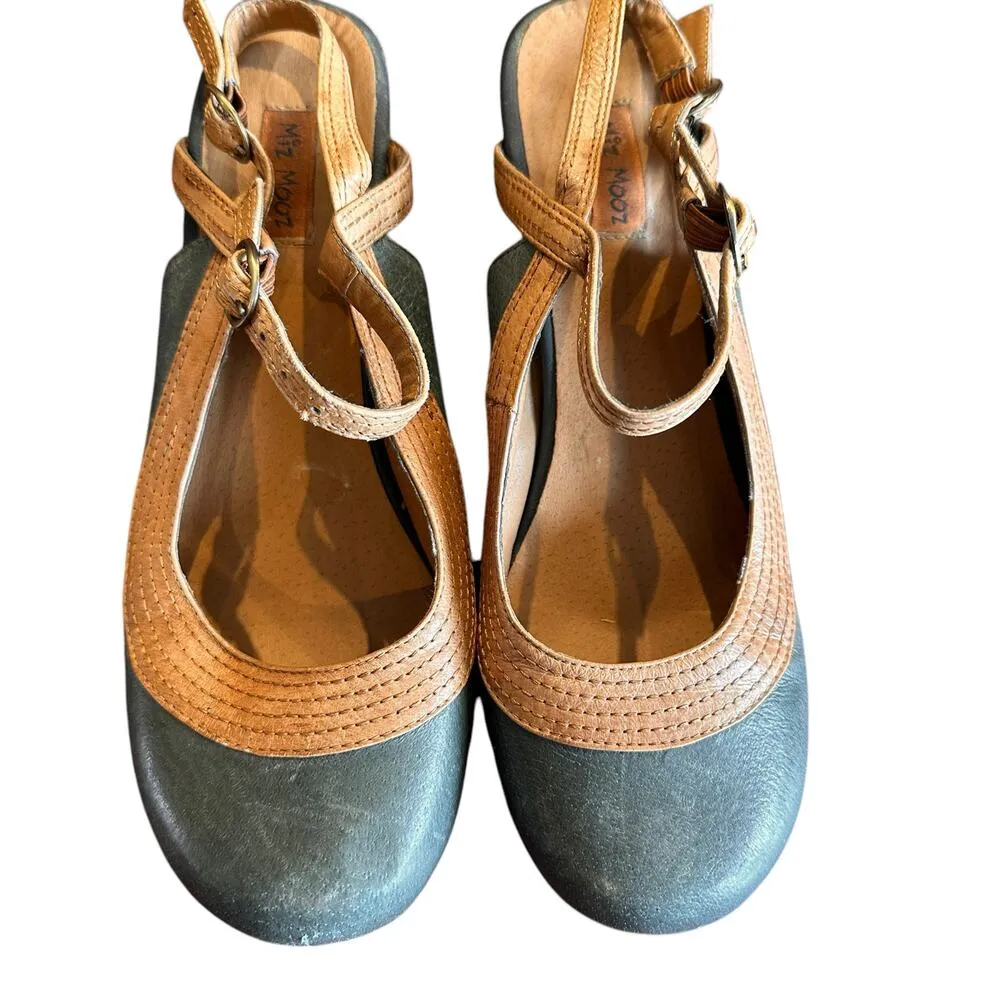 Miz Mooz Green & Tan Leather Eva Slingback Heels Size 8 - Image 3