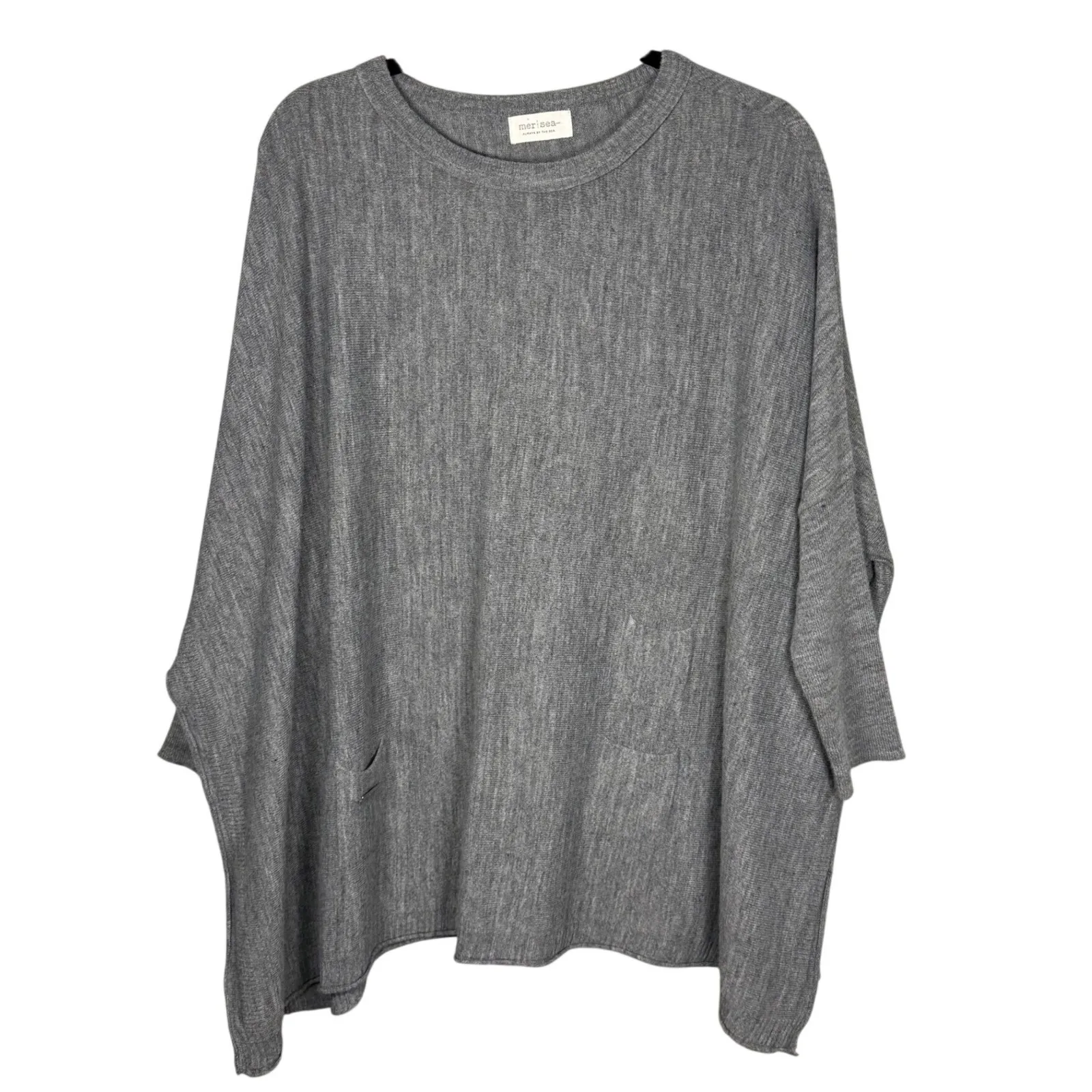 MERSEA Grey Ribbed Knit Poncho Sweater Oversized One Size Gray Size undefined - Image 2