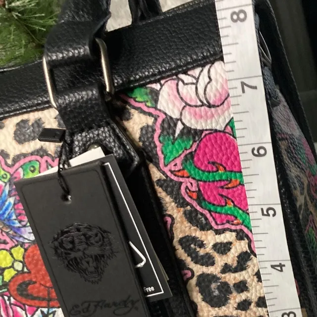 Ed Hardy Barrel Satchel Handbag Leopard Tattoo Floral Skull Print NWT - Image 3