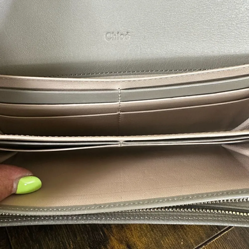 Chloe Indy Long Wallet With Flap Gray Leather‎ - Image 14