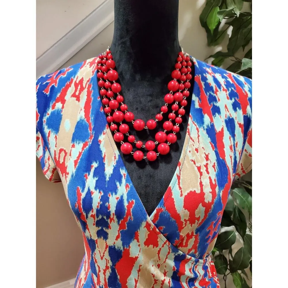 Jones New York Women Faux-Wrap Polyester V-Neck Cap Sleeve Knee Length Dress M - Image 2