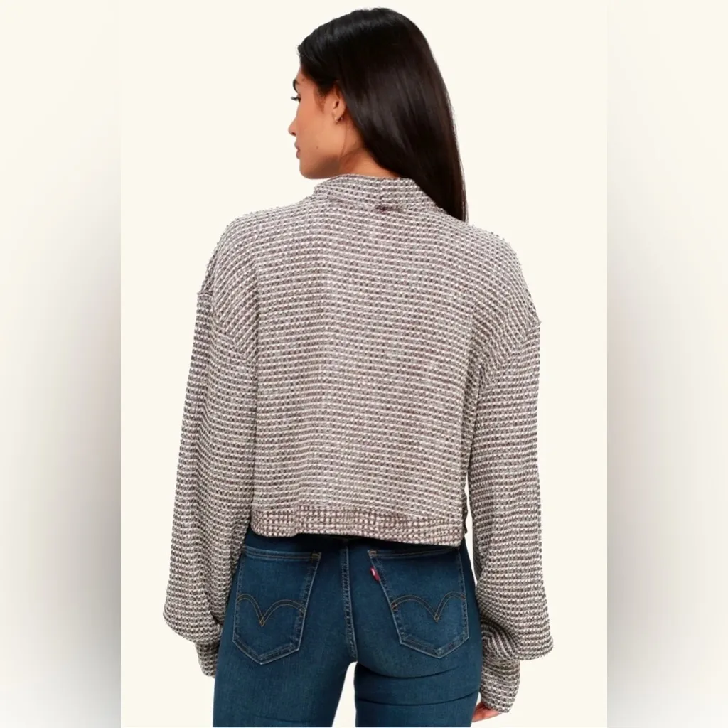 FREE PEOPLE Waffle Knit Cropped Relaxed Sweater Turtleneck Long Sleeve Size Small - Image 4