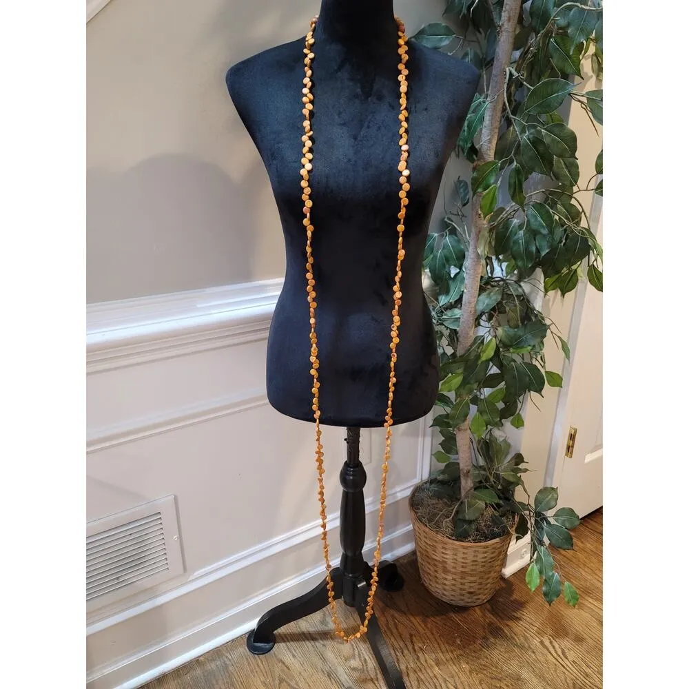 Women's Long Layered Wood Bead Necklace Tribal Button Lock Boho Jewelry Orange - Image 2