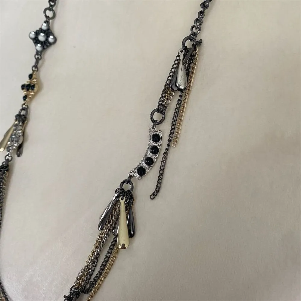 Vintage Multicolor Layered Rhinestone Necklace with Dangle Charms - Image 2