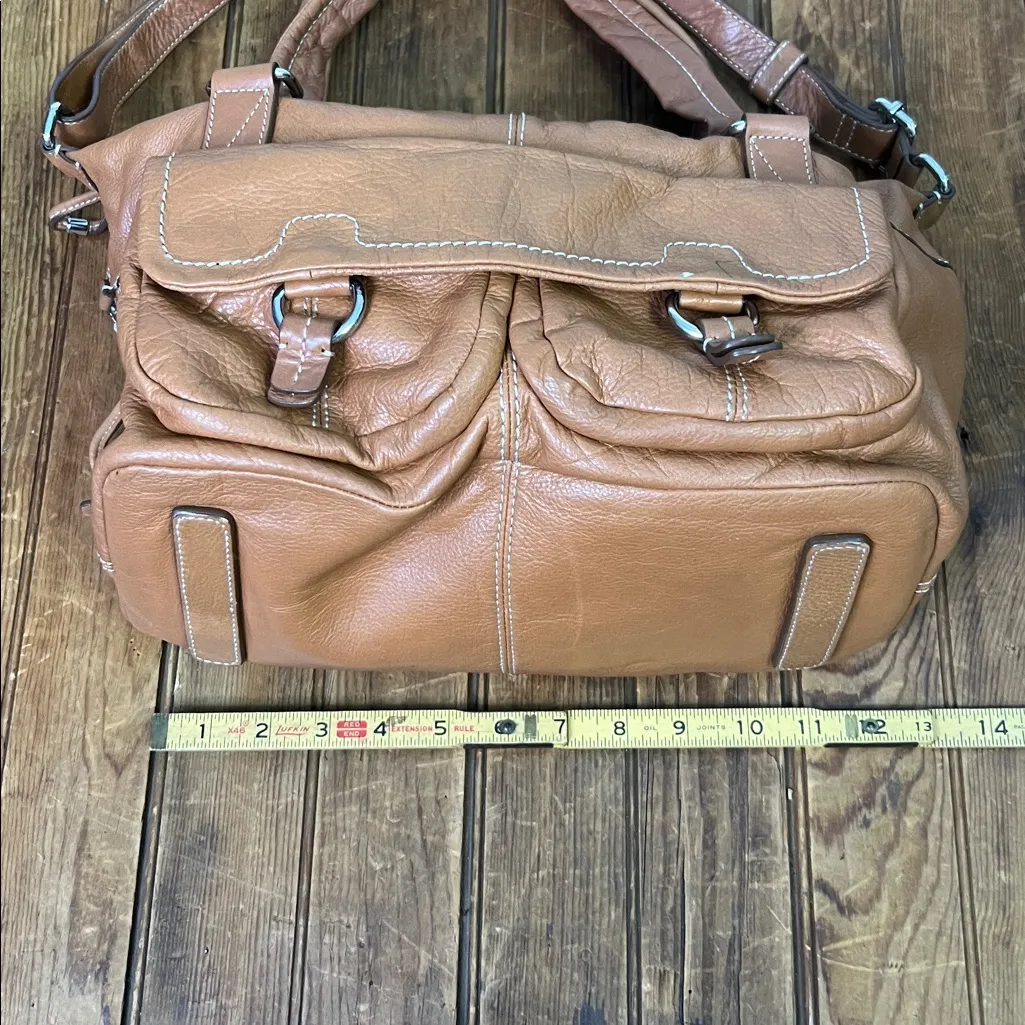 Banana Republic camel color Leather satchel Shoulder Bag with crossbody strap - Image 3