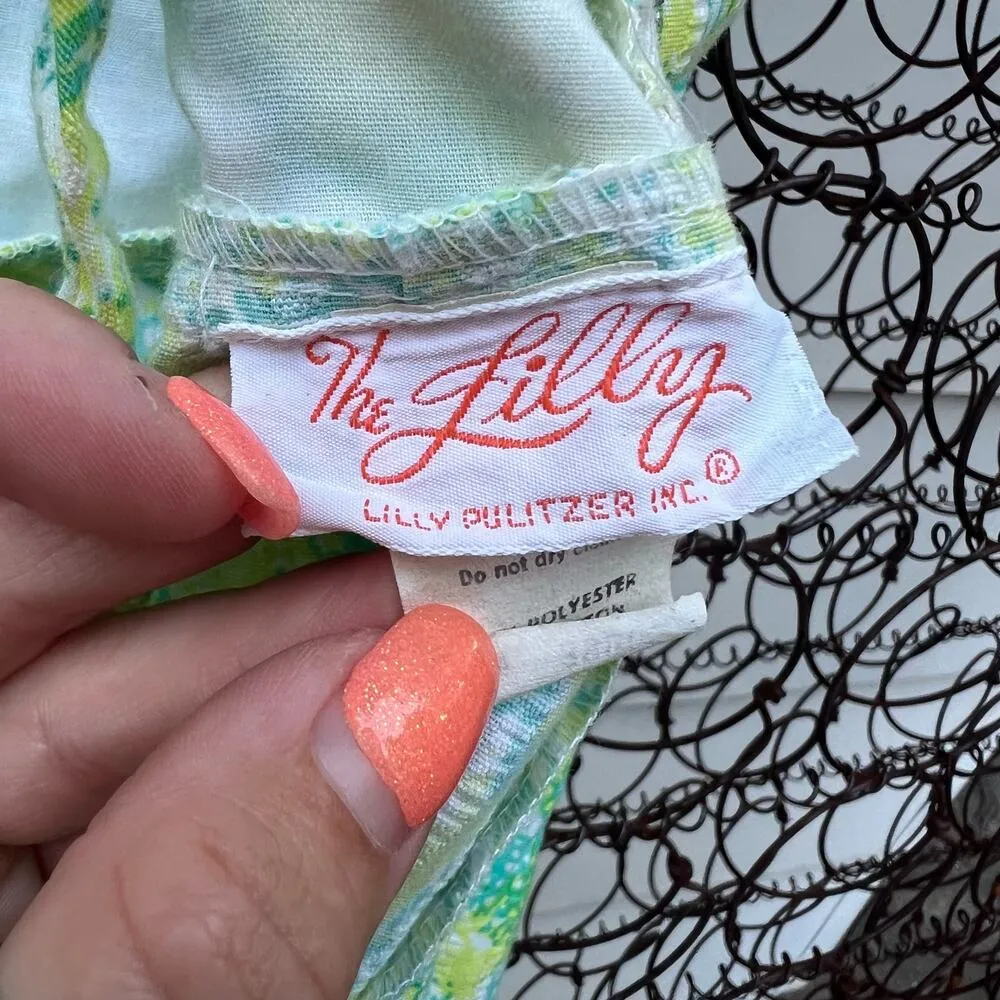 Vintage 60s Lilly Pulitzer Blue Green Daisy Butterfly Convertible Strap Sundress - Image 9