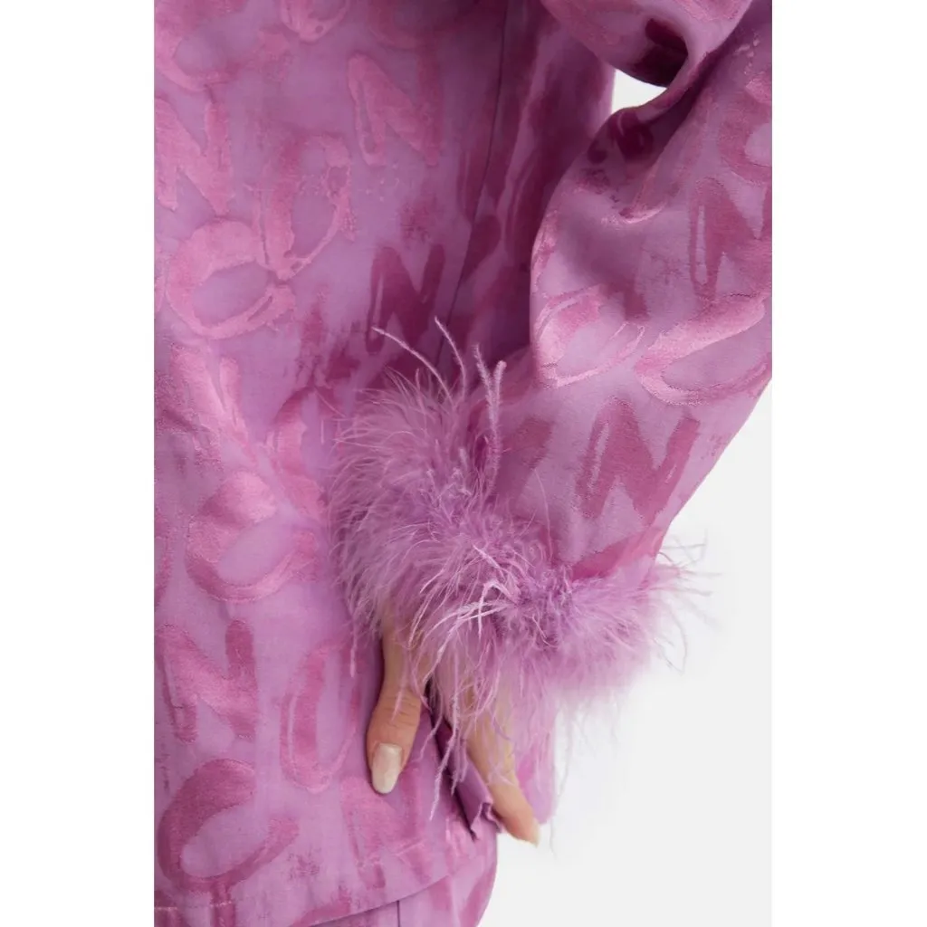 Nocturne Button Down Feathered Shirt Pants Matching Set Lilac Purple Womens Size Size XS - Image 4