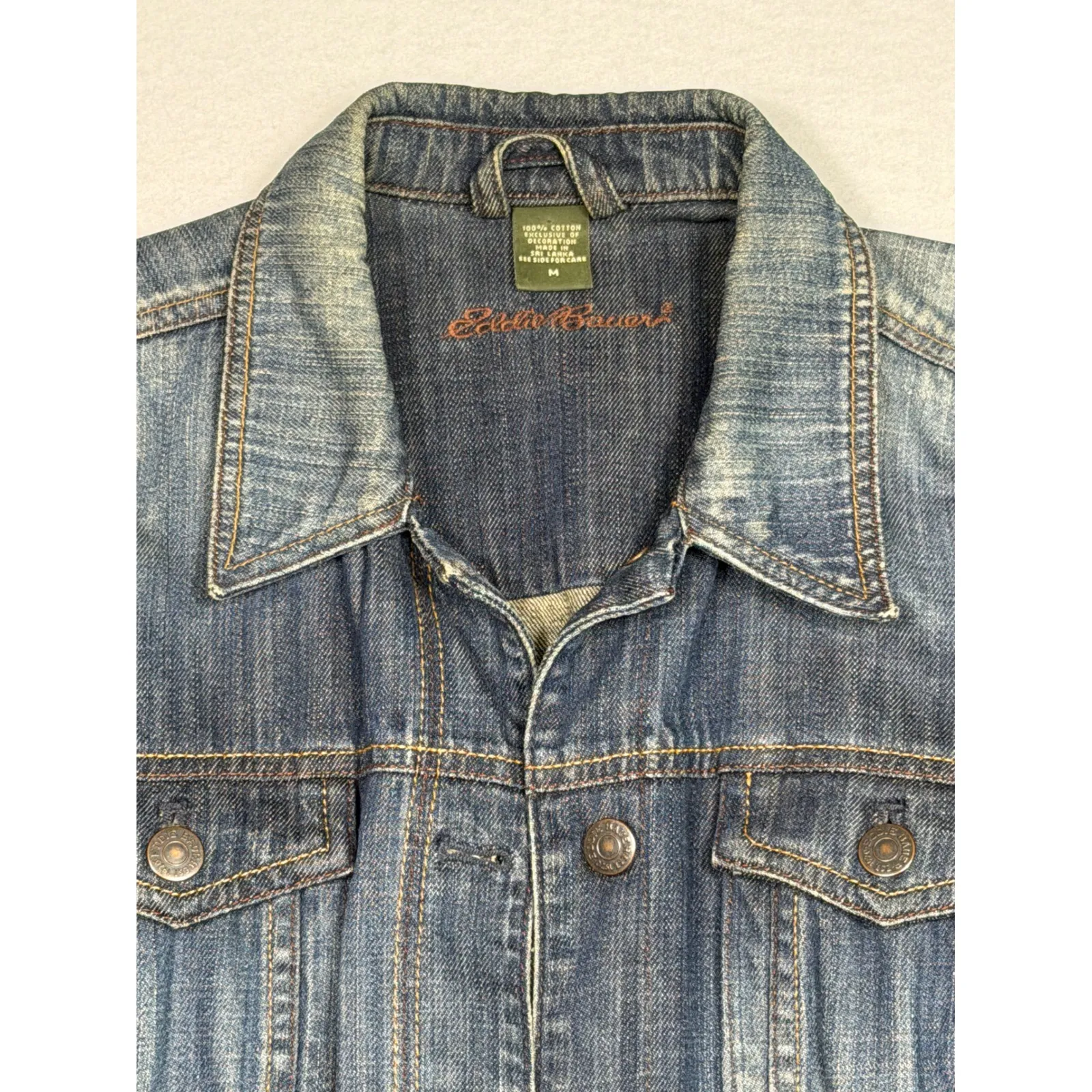 Eddie Bauer Womens Denim Jacket Blue Classic Trucker Style Medium - Image 9
