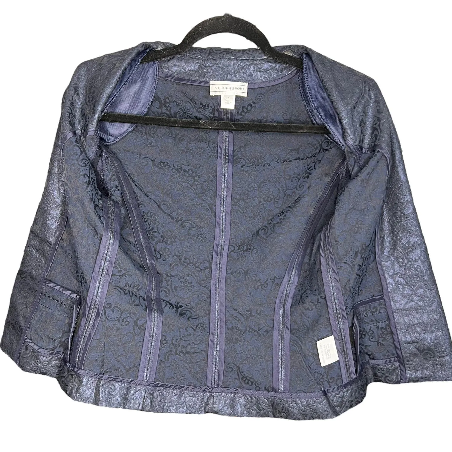 St. John Sport Blue Jacquard Jacket Blazer Denim Trim Studs Medium - Image 8