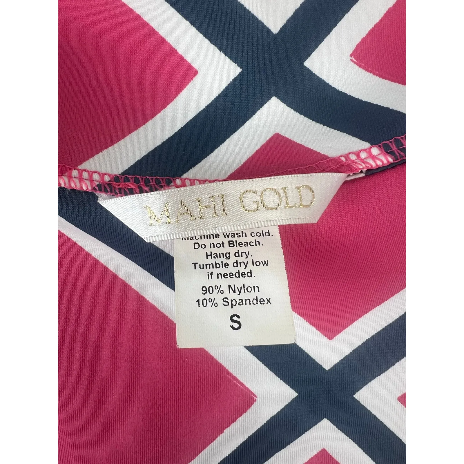 Mahi Gold Pink Blue 3/4 Sleeve Length Dress Vacation Beach Resortwear Small - Image 5