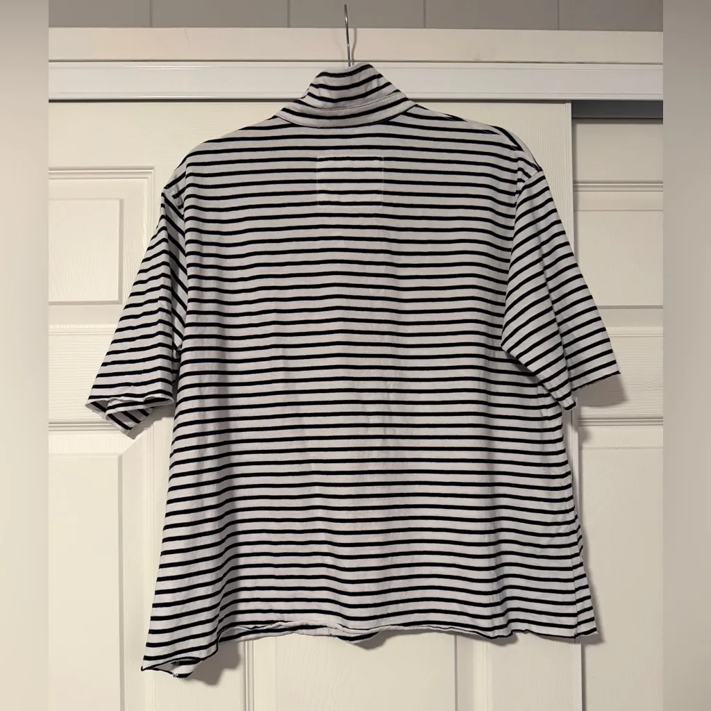 Frank & Eileen Patty Popover Henley Top Short Sleeve Shirt Striped Navy White - Image 4
