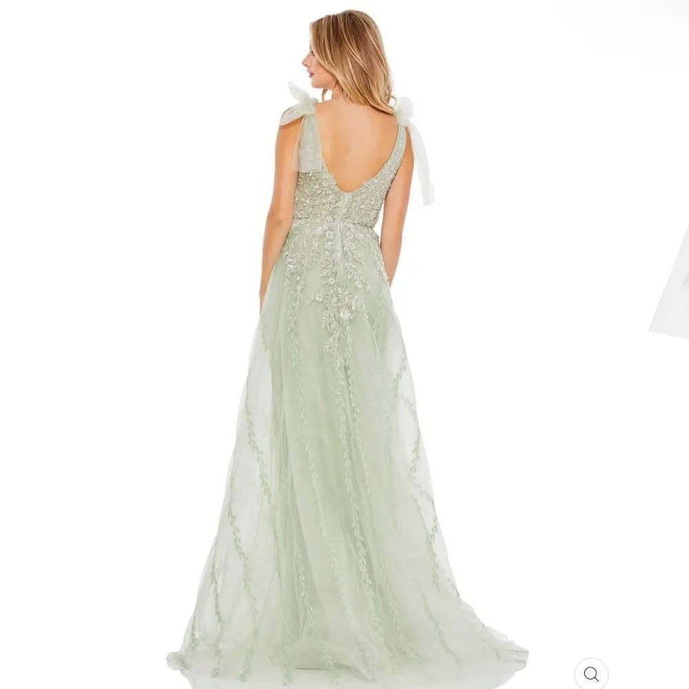 Mac Duggal 20313 Womens Embellished Mesh Gown Dress Sage - Image 4