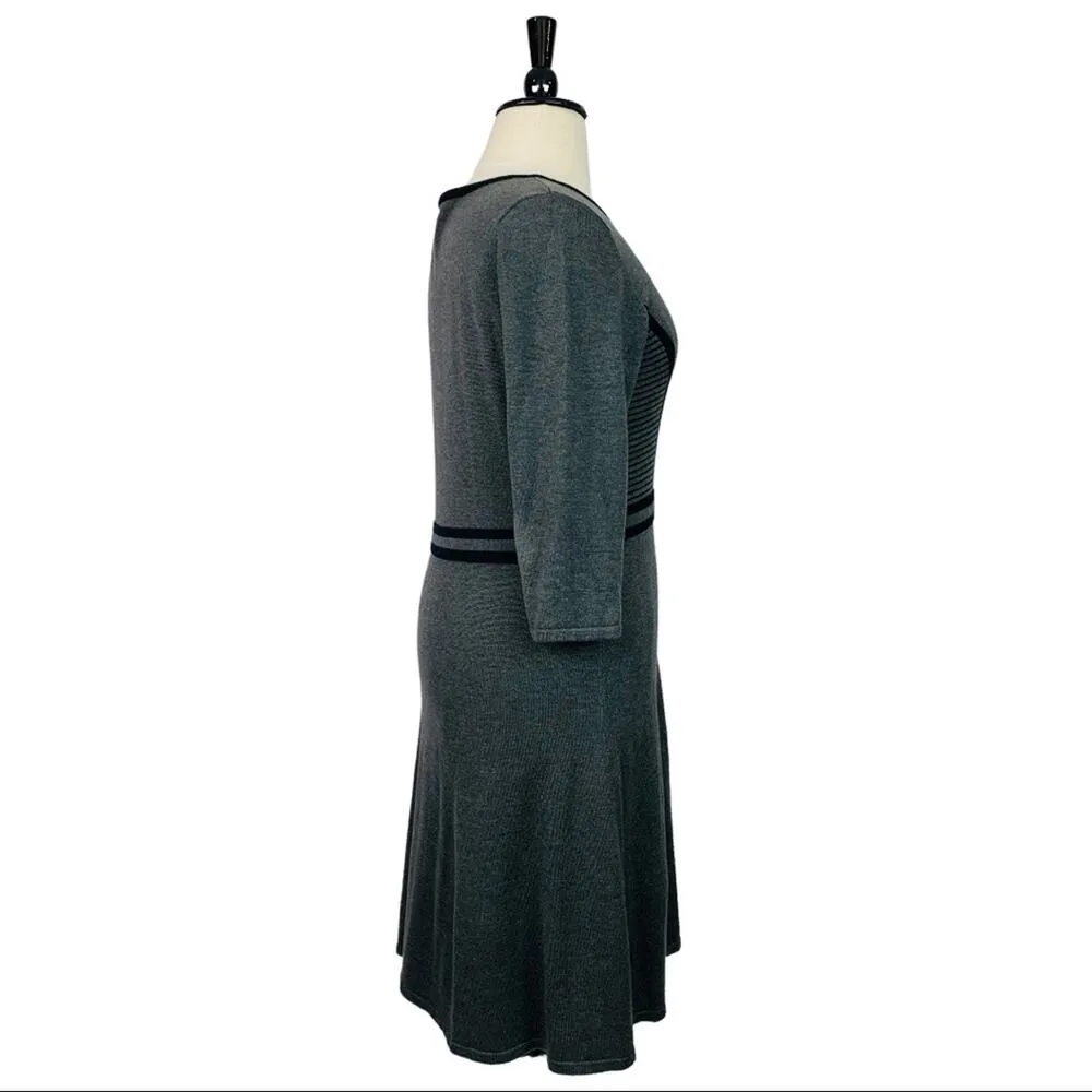 Jones New York Women's A-line Dress Sweater Gray Black Quarter Sleeves Size 14 - Image 3