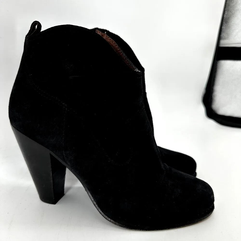 FRYE Madeline Boots Side Zip Stacked Heel Short Suede Western Bootie Black 11M - Image 3
