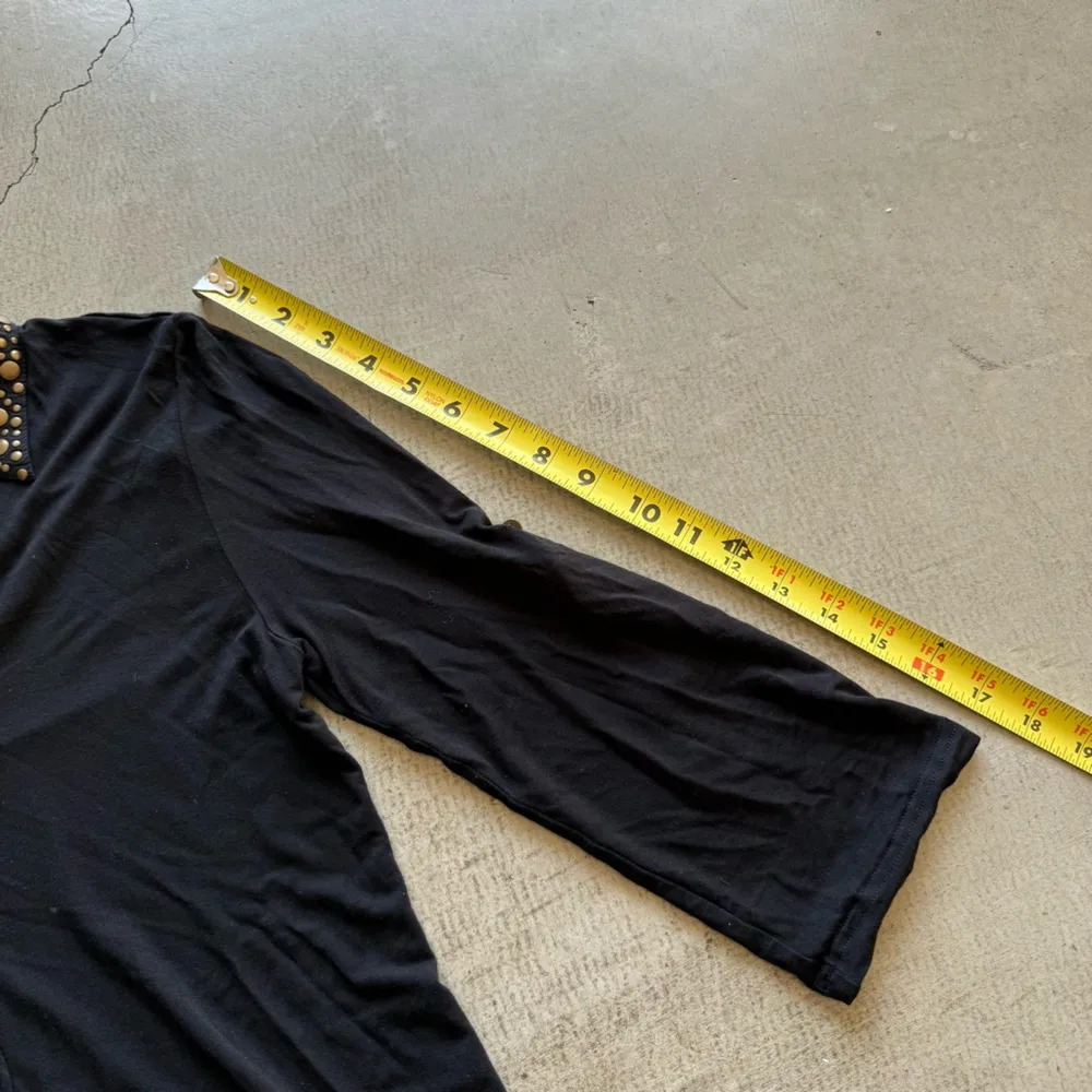 Cable & Gauge / Womens Button Down Shirt Studded Collar 3/4 sleeve / black - Image 2