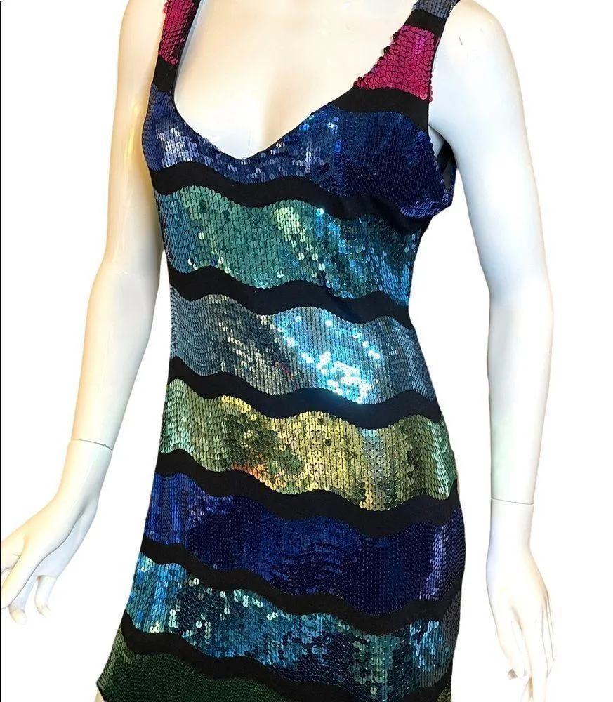 Frederick’s  of Hollywood Bright Color Block Sequin Tank Slip Mini Dress L Neon - Image 8