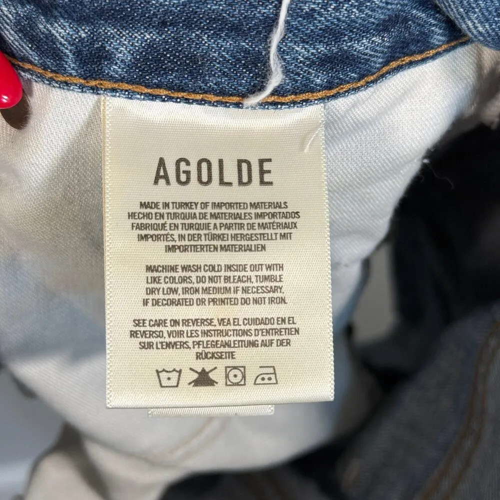 Agolde Dee High Rise Denim Short Womens 30 Turmoil Medium Dark Destroy Wash - Image 3