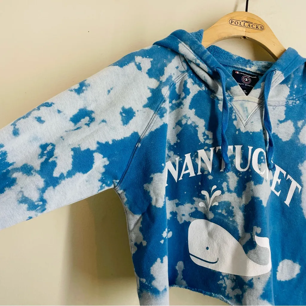 Nantucket Island Whale Cropped Tie Dye Hoodie Champion Blue size M - Image 4