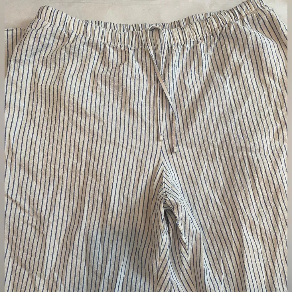 GAP Linen-Blend Easy Wide-leg Hem pajama lounge Pants blue stripe Medium TALL - Image 6