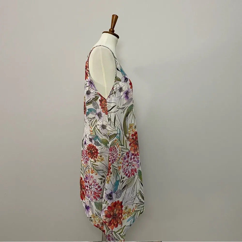 Francescas Tunic Swim Coverup Floral Botanical Criss Cross Asymmetrical Sheer - Image 6