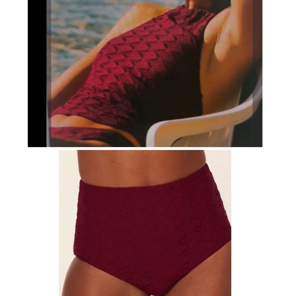 Andie Bikini Set Baja Top Super High Waisted Bottom Size M Syrah Red Lace NWT - Image 2
