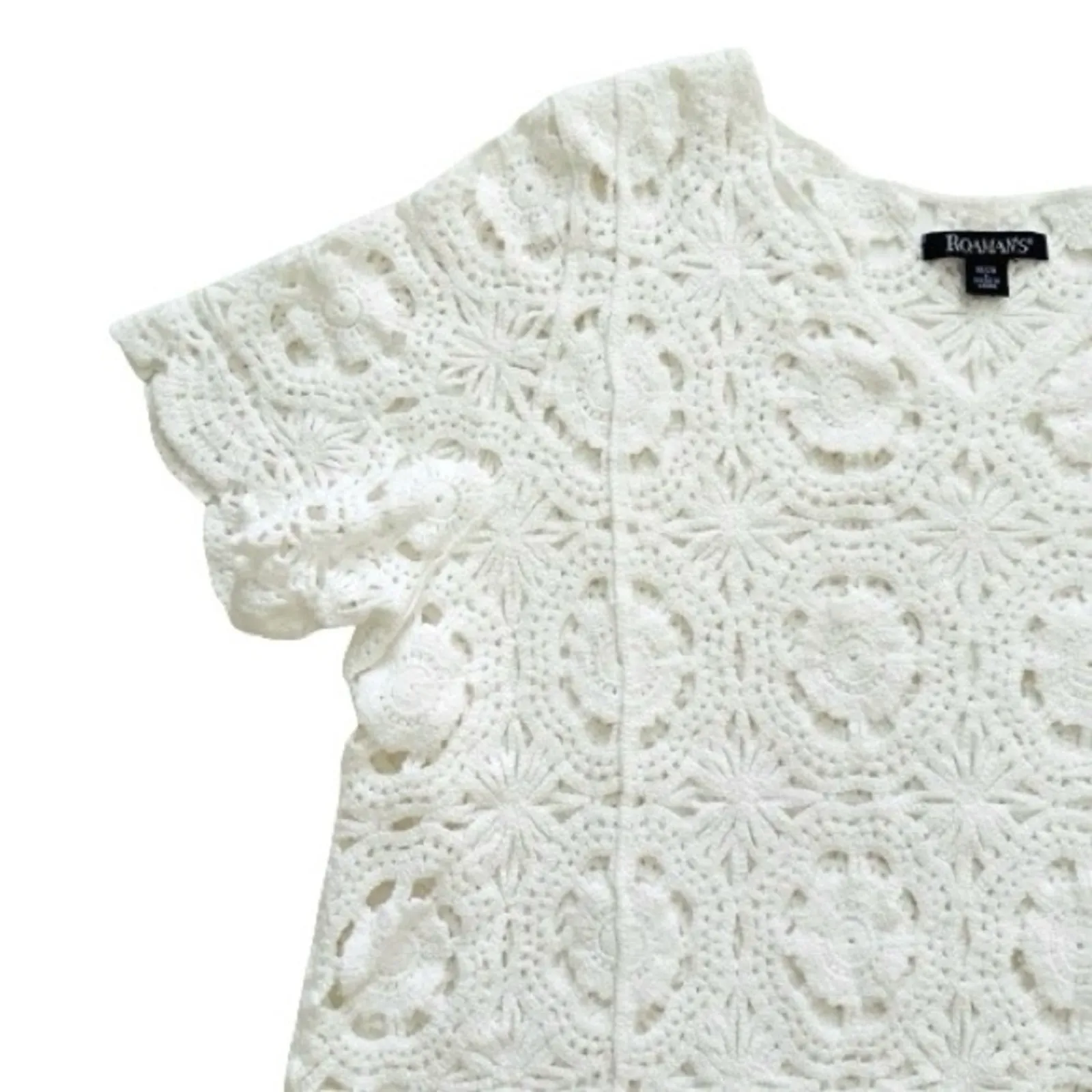 Roamans Top Sweater White French Crochet Short Sleeve Cotton Top Plus 18/20 NEW Size 1X - Image 7