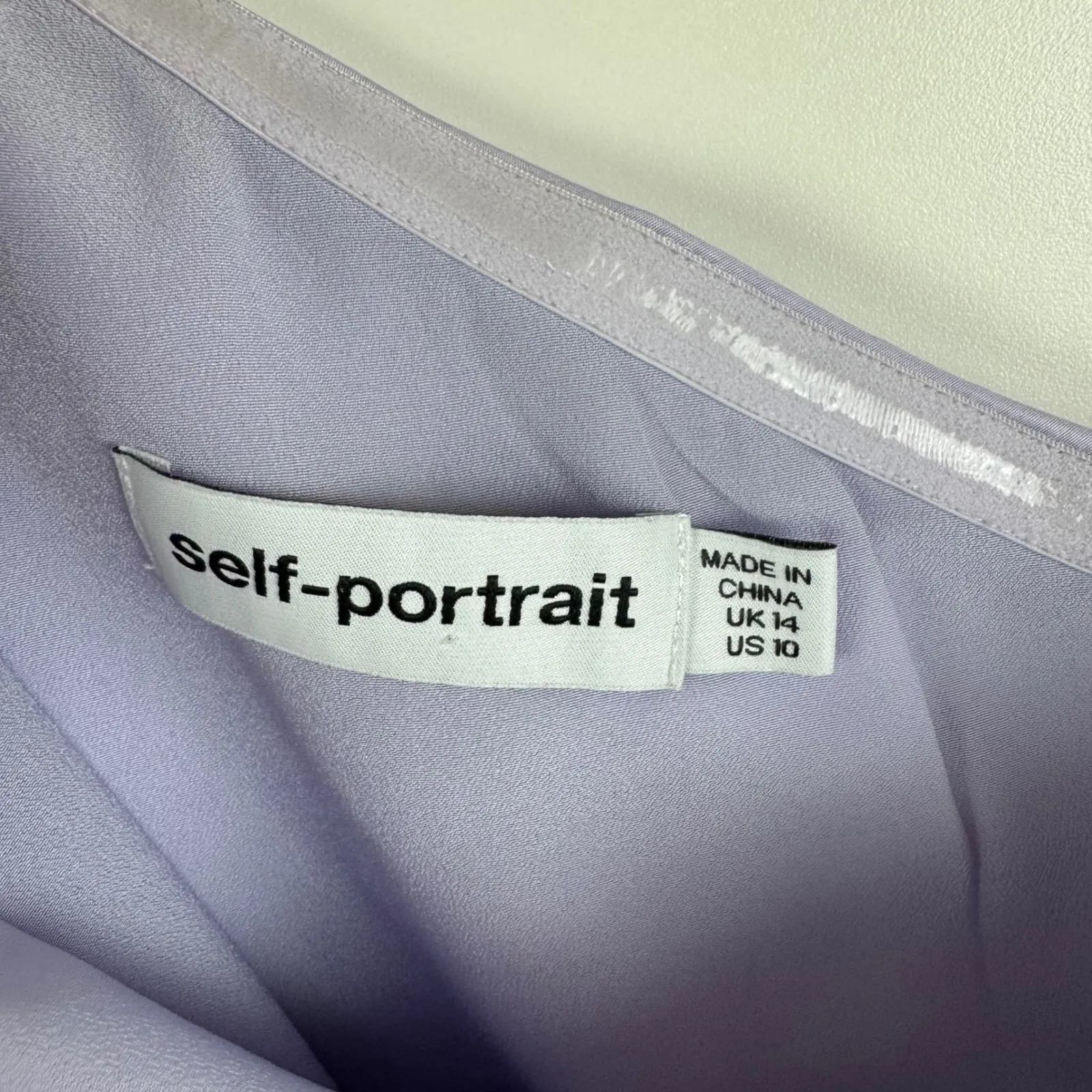 Self‎ Portrait Lilac One Shoulder Midi Dress Sz 10 Pleated Tiered Wedding Pastel Purple - Image 7