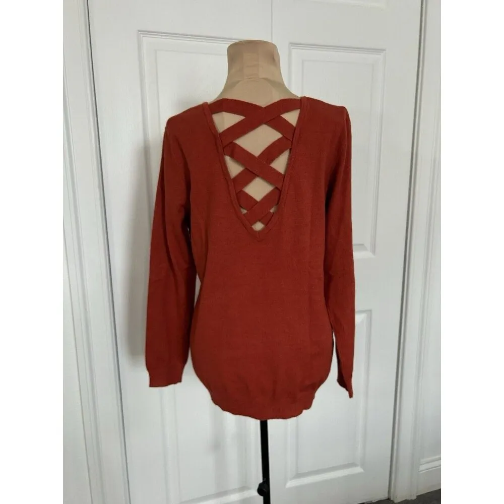 Stitch Fix Love Ellie Sweater Burnt Orange Cross Back Detail Pullover Size M - Image 4