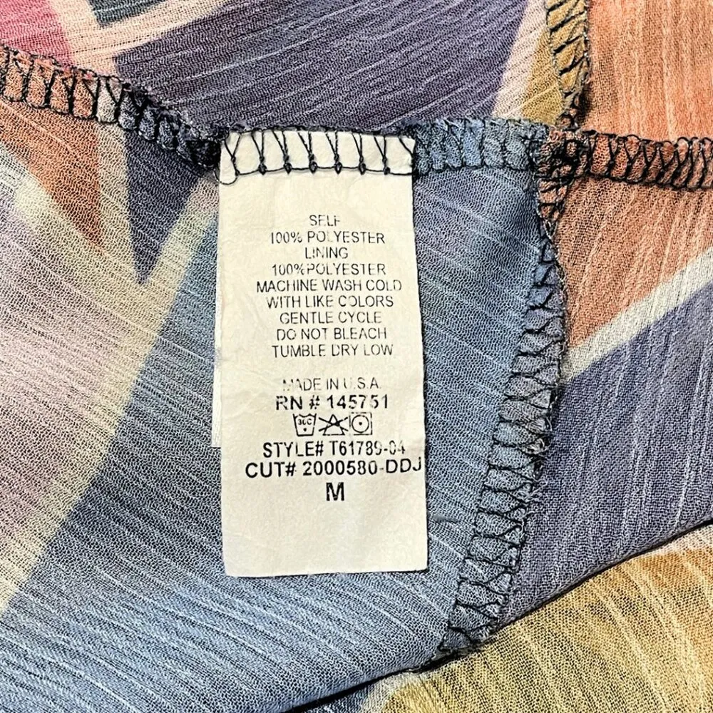 Peach Love California Faux Wrap Tie Waist Blouse Colorful V-neck Women's Medium - Image 4