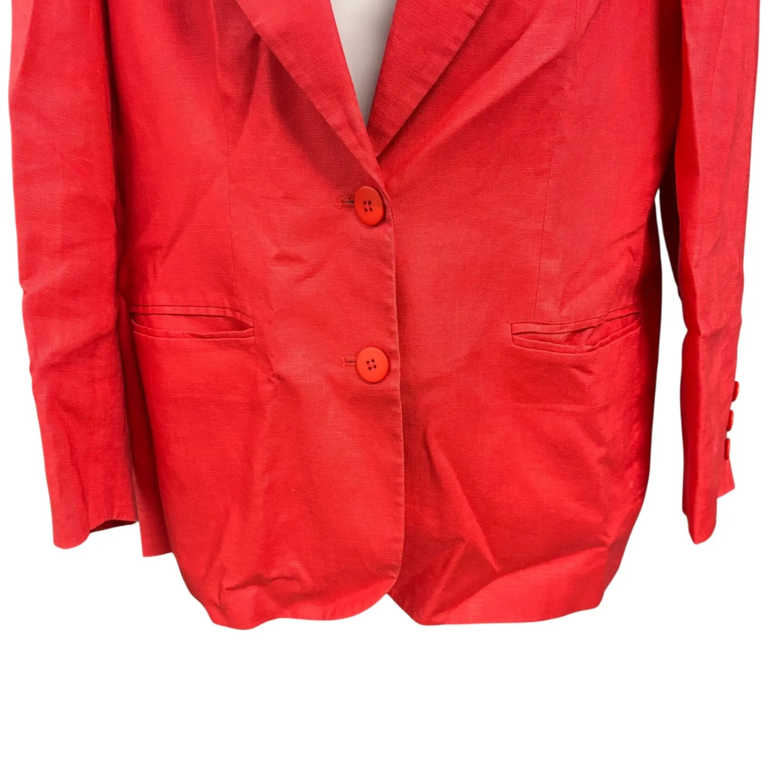 Classiques Entier‎ Petites Med Red Linen Blazer Jacket Business Single Button - Image 5