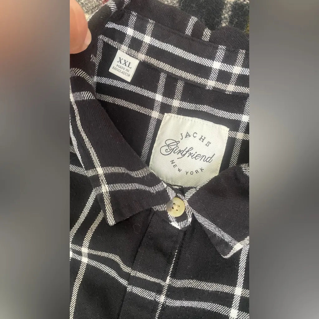 Jachs Girlfriend Women's Super Soft Feel Flannel Shirt 2XL, Black & White,Pocket - Image 7