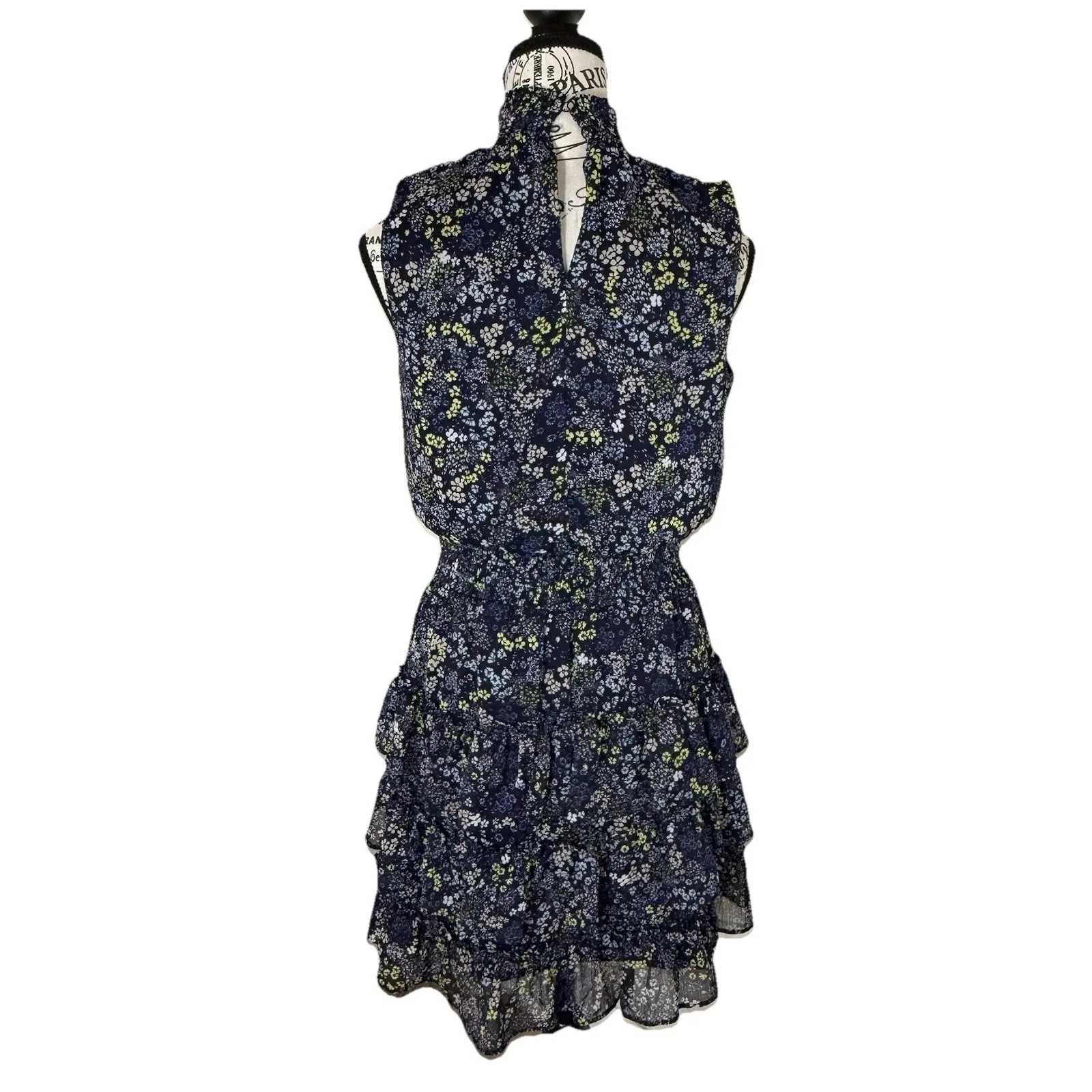 MSK Dress Womens size S Blue Floral Sleeveless Fit & Flare Mini turtle Neck‎ - Image 3
