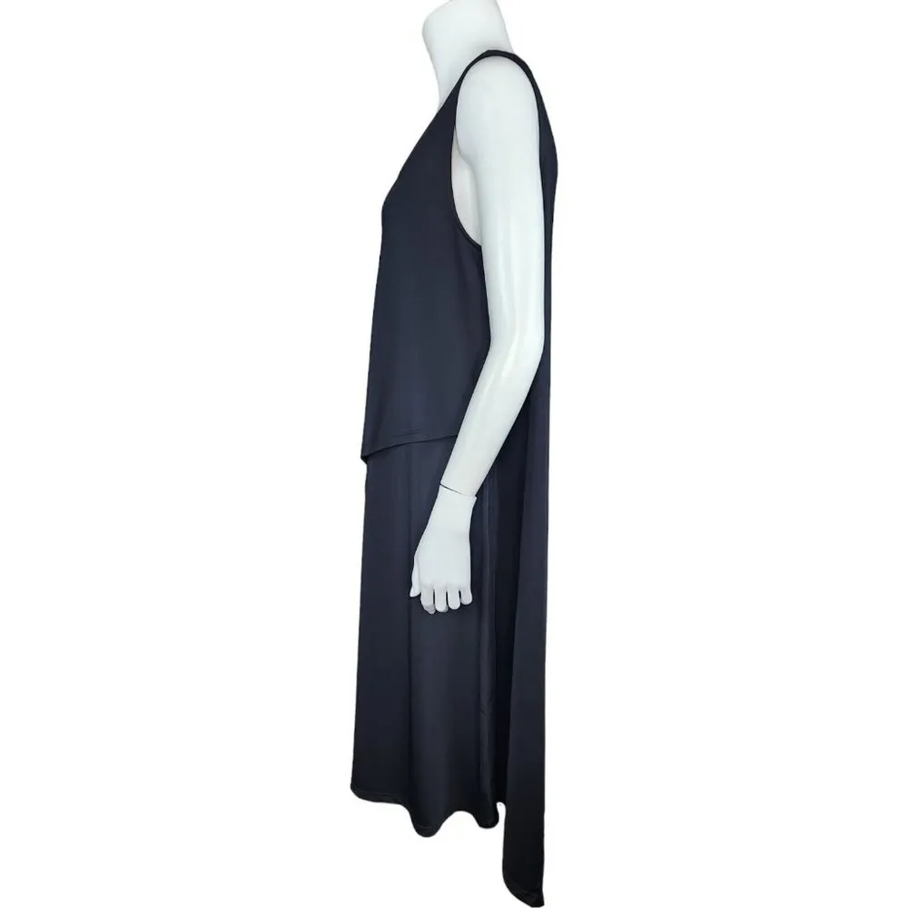 Cuddl Duds Silky Tank Dress Asymmetrical Overlay Womens Small Black Midi NWOT - Image 6