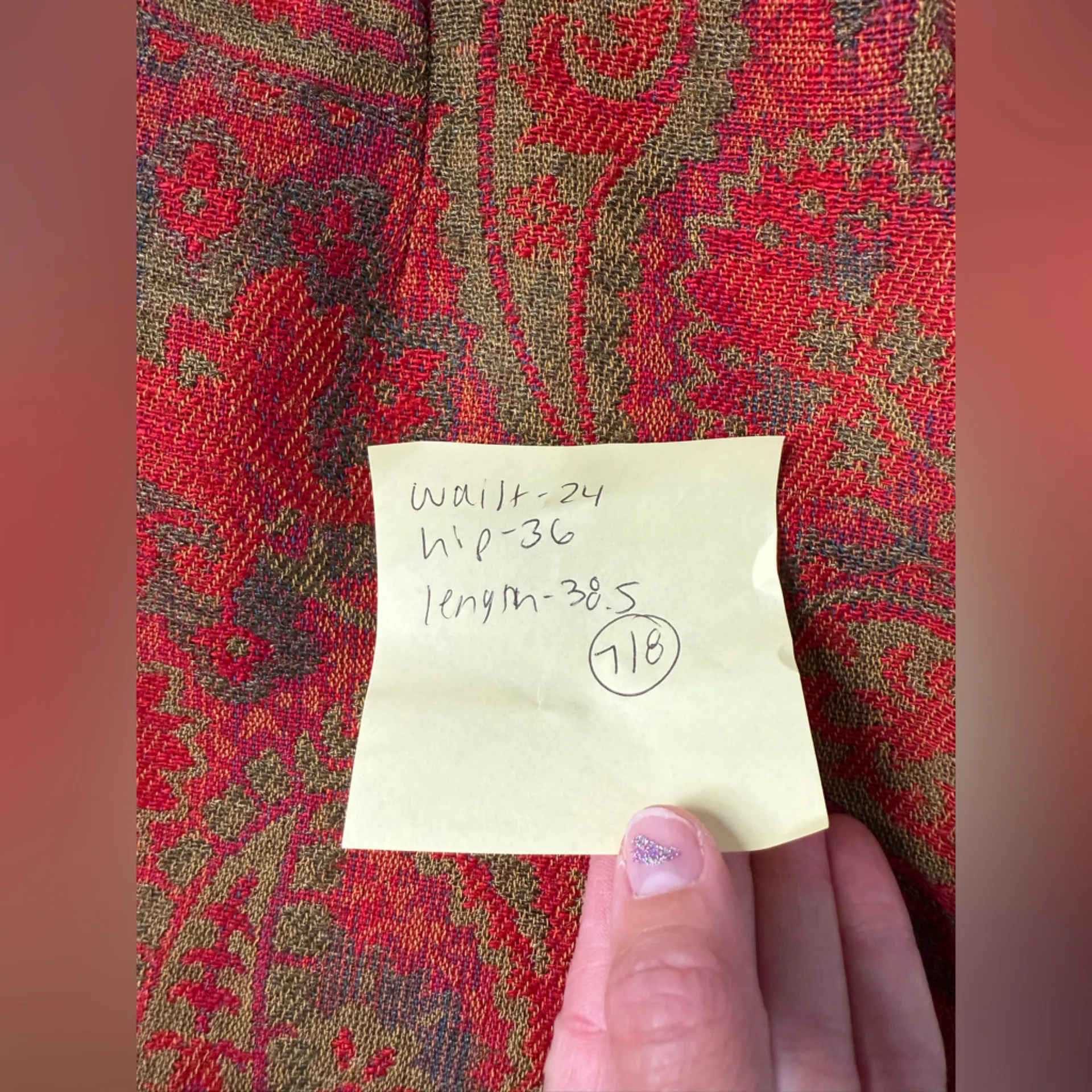 VTG Retro Funky Paisley Floral Patterned Skirt Hippie Boho Red Green Size S 24 - Image 9