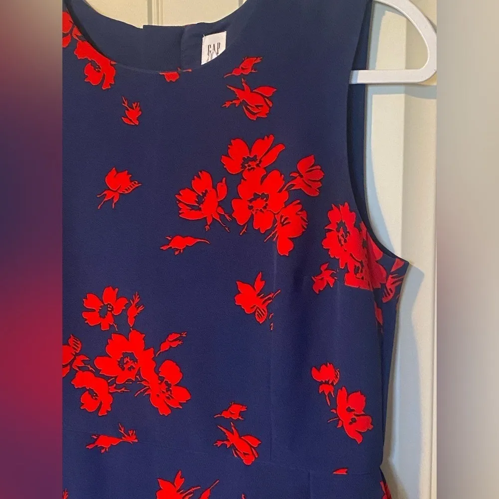 Gap Navy Blue/Red Fit and Flare Floral Sleeveless Dress - Image 5