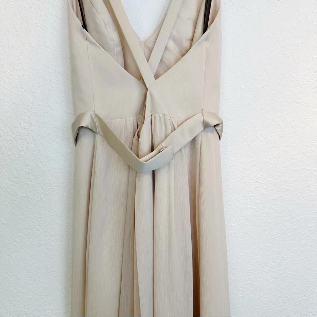 White by Vera Wang Cream Chiffon V Neck Cross Back Full Length Gown Size 4 - Image 13